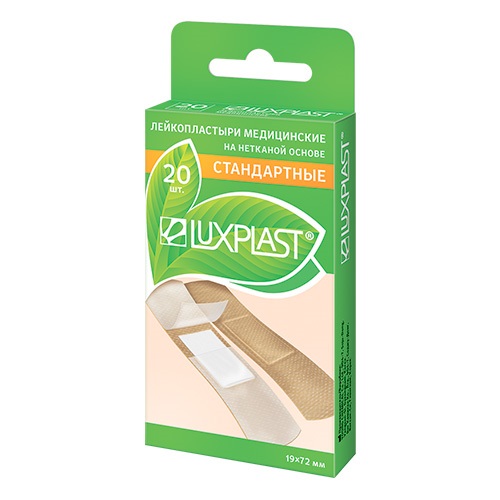 Лейкопластырь (Luxplast мед. на нетканевой основе стандартный 19х72мм  №20)