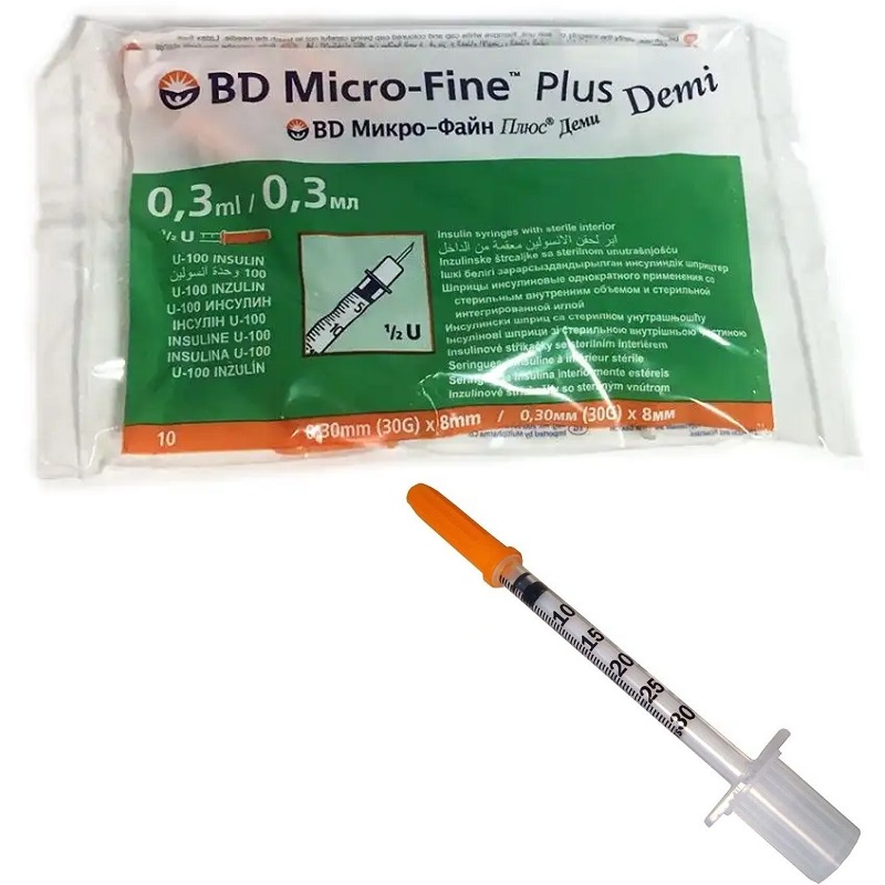 Шприцы (инс. стер.ВD MICRO-FINE плюс U-100 0,3 мл 30G   №10)