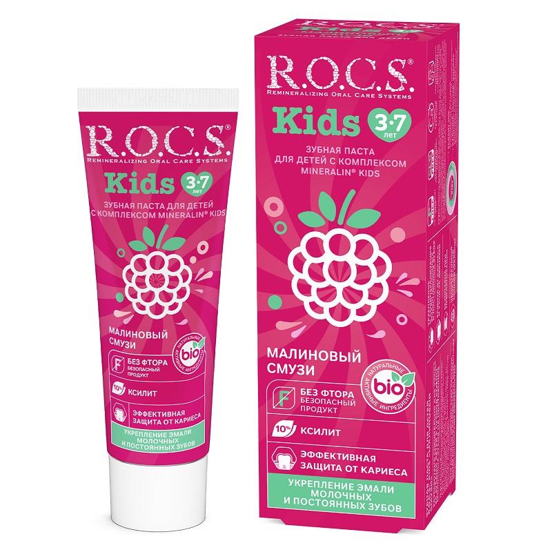 Rocs Зубная паста для детей Kids Малиновый смузи 45 г 