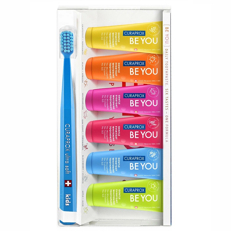 CURAPROX Набор зубных паст BE YOU Шесть вкусов 6х10 мл + Зубная щетка Kids
